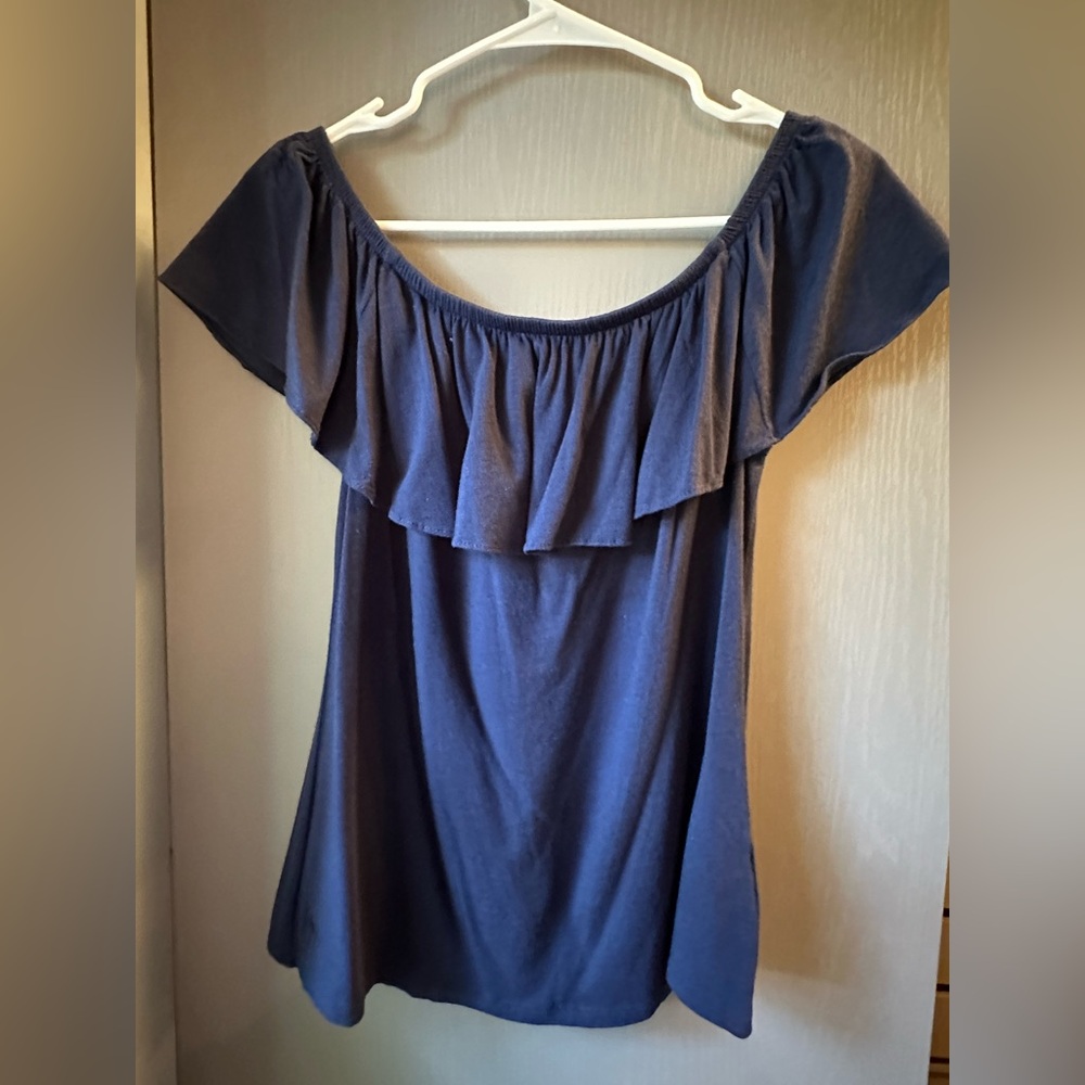 Lilly Pulitzer Navy off shoulder top shirt SMALL
